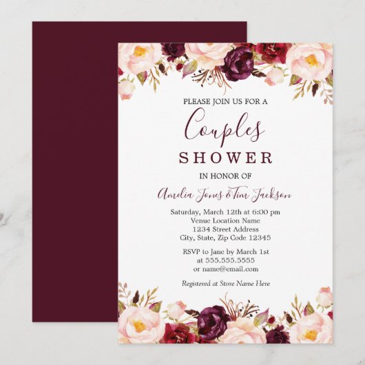 Marsala Bloem Rode Bourgogne Koppels Shower Kaart (Voorkant / Achterkant)