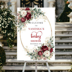 Marsala Bloemen Eucalyptus Baby Shower Welkom Poster