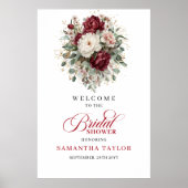 Marsala Bloemen Eucalyptus Bruiloft Feest Begrroet Poster (Voorkant)