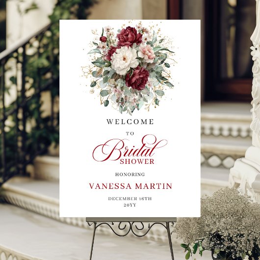 Marsala Bloemen Eucalyptus Bruiloft Feest Begrroet Poster