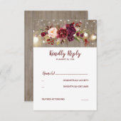 Marsala Bloemen Rustieke bruiloft RSVP (Voorkant / Achterkant)