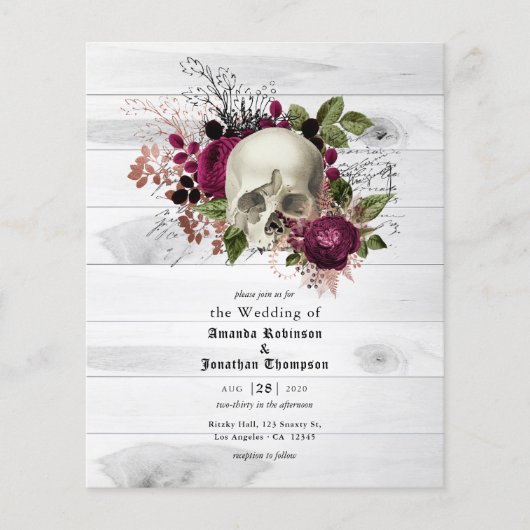 Marsala Bloemenskelet Halloween Gotische Bruiloft Flyer (Voorkant)