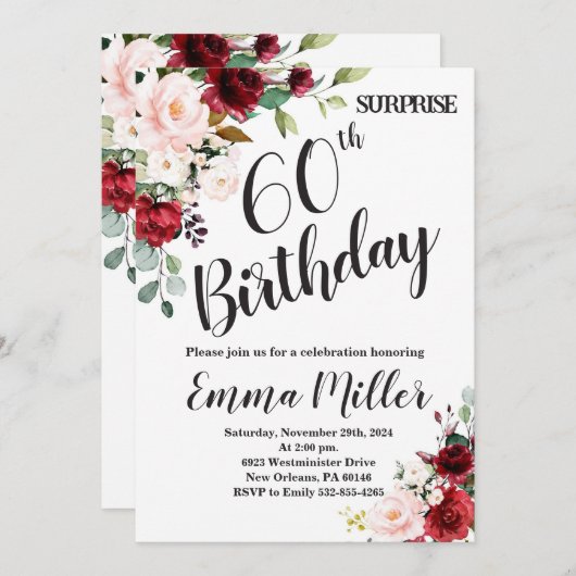 Marsala Bloemenverrassing 60e verjaardag Kaart (Voorkant / Achterkant)