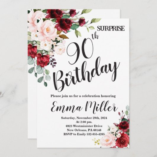 Marsala Bloemenverrassing 90ste verjaardag Kaart (Voorkant / Achterkant)