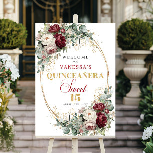 Marsala bloemige eucalyptus gouden Quinceañera wel Poster