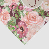 Marsala Bloemige Rustieke Monogram Letter Initiaal Tissuepapier (Detail)
