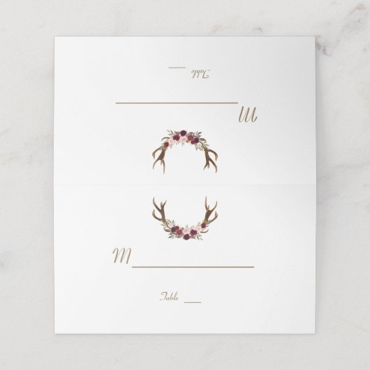 Marsala Bloemrijke Geweien Navy Blauwe Herfst Tafe Plaatskaartje (Buitenkant ongevouwen)