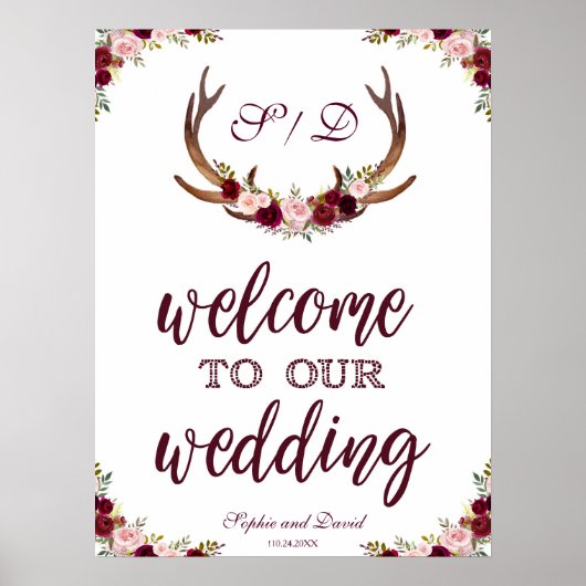 Marsala Bloemrijke Geweien Welkom Bij Onze Bruilof Poster (Voorkant)