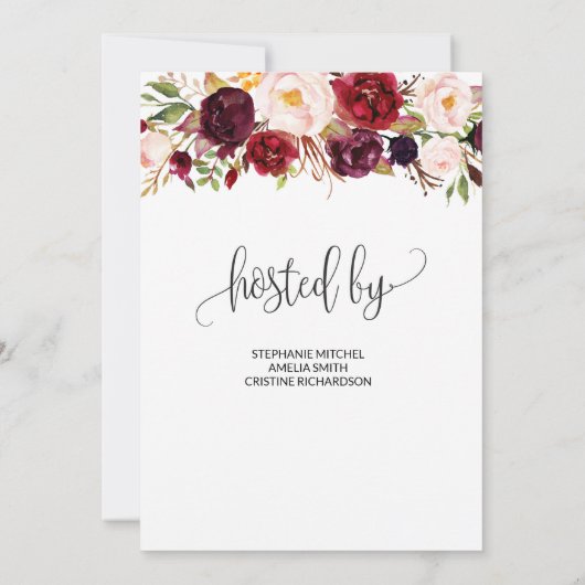 Marsala Blush Bloemige Trouwfeest Uitnodiging (Achterkant)