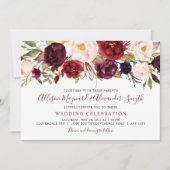 Marsala Blush Blooms waterverf florale bruiloft Kaart (Voorkant)