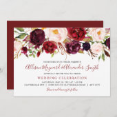 Marsala Blush Blooms waterverf florale bruiloft Kaart (Voorkant / Achterkant)