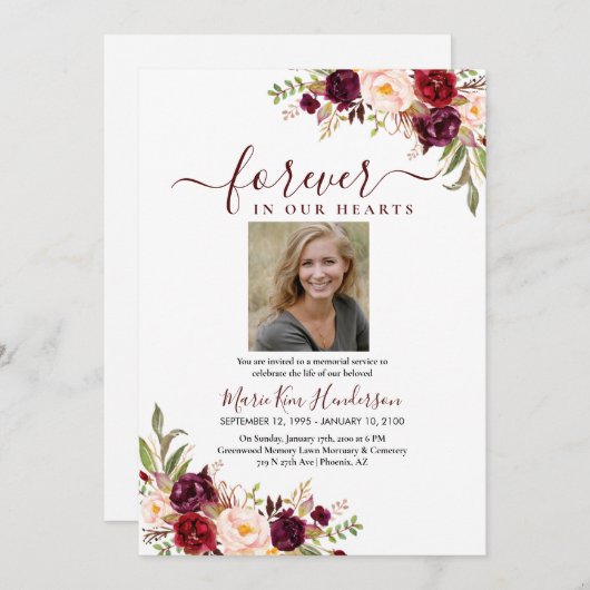 Marsala Blush Boho Memorial Service Kaart (Voorkant / Achterkant)