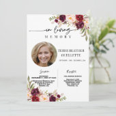 Marsala Blush Boho Photo Funeral Memorial Service Kaart (Staand voorkant)