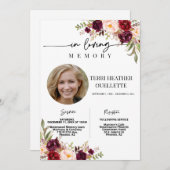 Marsala Blush Boho Photo Funeral Memorial Service Kaart (Voorkant / Achterkant)