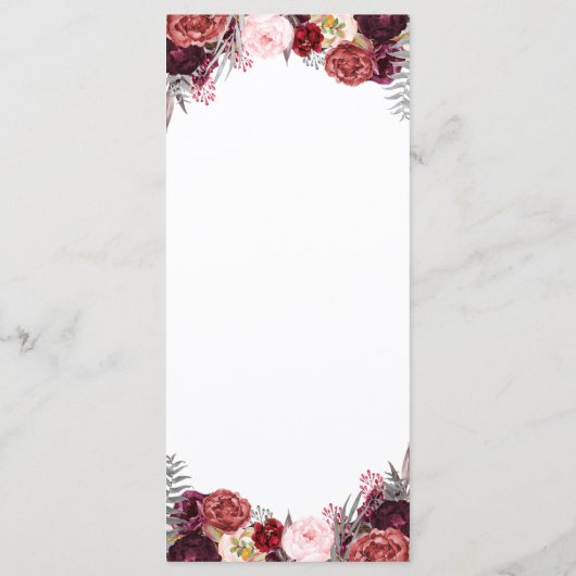 Marsala Blush Bourgondië Pioen Bruiloft Menu Kaart (Achterkant)