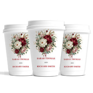 Marsala Blush Burgundy Bloemen Bruiloft Cups Papieren Bekers