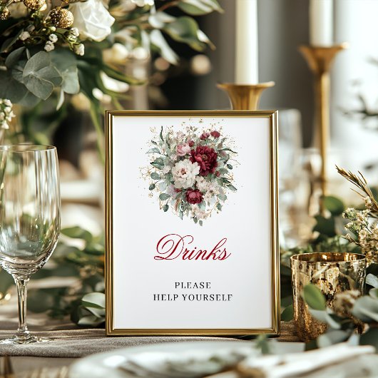 Marsala Blush Burgundy Dranken Bruiloftsborrel Bor Poster