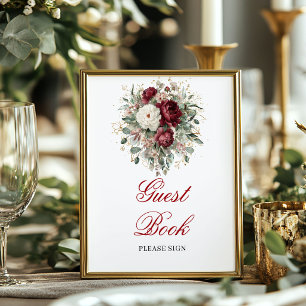 Marsala Blush Burgundy Gastboek Tafel Sign Poster