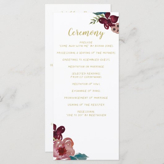 Marsala blush en gouden bruiloft programma's (Voorkant / Achterkant)