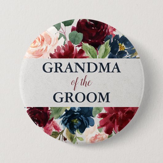 Marsala Blush Floral Grandma van de Groom Ronde Button 7,6 Cm (Voorkant)
