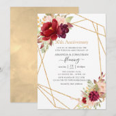 Marsala & Blush Geometric 50th Wedding Jubileum Kaart (Voorkant / Achterkant)