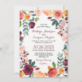 Marsala Blush Pink Botanical Flower Wreath Weddens Kaart (Voorkant)