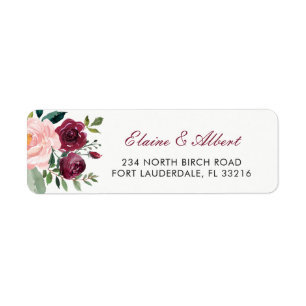 Marsala Blush Pink Botanical Flowers Etiket