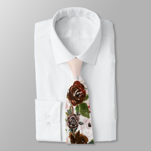 Marsala Blush Pink Chic Floral Groom Wedding Stropdas (Gebonden)