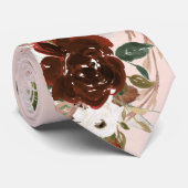 Marsala Blush Pink Chic Floral Groom Wedding Stropdas (Opgerold)