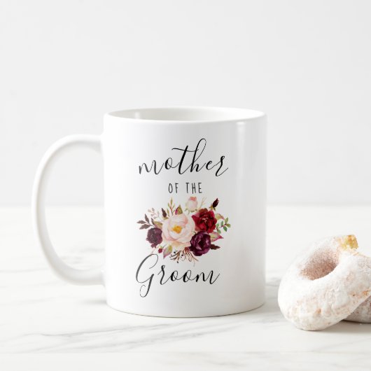 Marsala Blush Pink Floral Moeder van de Groom Gift Koffiemok (Met donut)