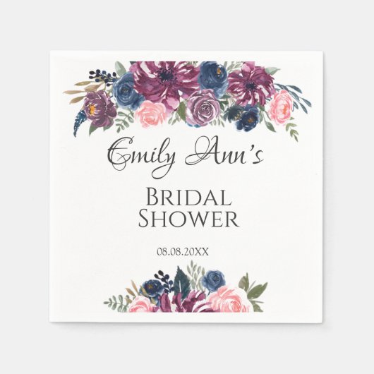 Marsala Blush Pink Navy Peonies Vrijgezellenfeest Servet (Voorkant)