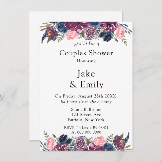 Marsala Blush Pink Navy Peony Couples Shower Kaart (Voorkant / Achterkant)
