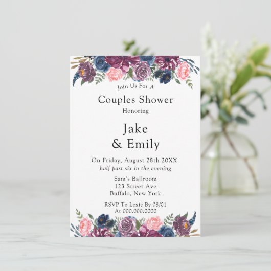 Marsala Blush Pink Navy Peony Couples Shower Kaart (Staand voorkant)