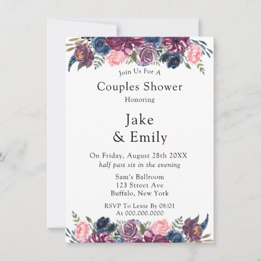 Marsala Blush Pink Navy Peony Couples Shower Kaart (Voorkant)