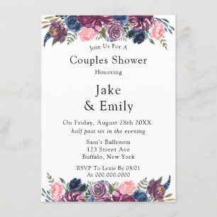 Marsala Blush Pink Navy Peony Couples Shower Kaart