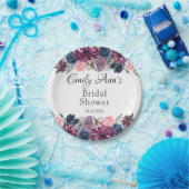 Marsala Blush Pink Navy Peony Vrijgezellenfeest Papieren Bordje (Feest)