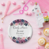 Marsala Blush Pink Navy Peony Vrijgezellenfeest Papieren Bordje (Feest)