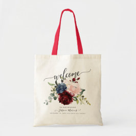 Marsala Blush Pioenrozen Stofblauw Aquarel Tote Bag