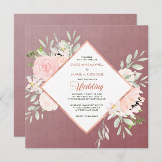 Marsala Blush Roos Floral Lijst Weddenschap Kaart (Voorkant / Achterkant)