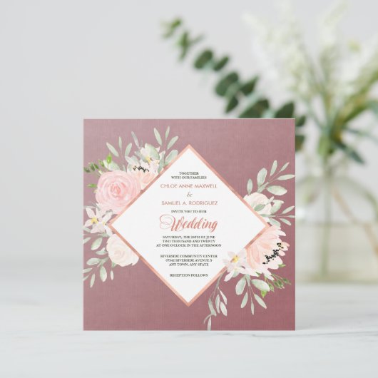 Marsala Blush Roos Floral Lijst Weddenschap Kaart (Staand voorkant)