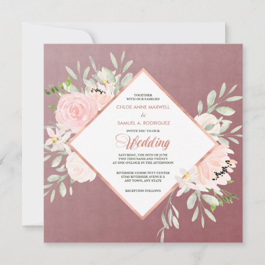 Marsala Blush Roos Floral Lijst Weddenschap Kaart (Voorkant)