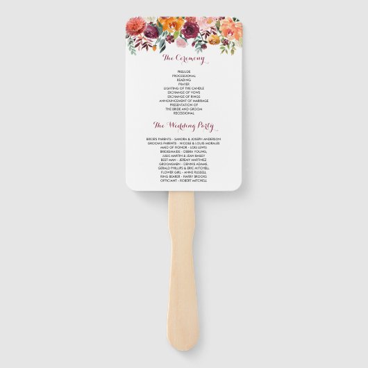 Marsala Blush Roze Bloemen Trouwprogramma Hand Fan Handwaaier (Achterkant)