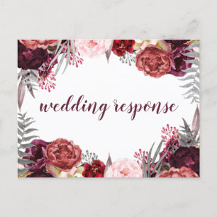 Marsala Blush Roze Pioen Bruiloft RSVP Briefkaarte Uitnodiging Briefkaart