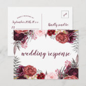 Marsala Blush Roze Pioen Bruiloft RSVP Briefkaarte Uitnodiging Briefkaart (Voorkant / Achterkant)