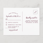 Marsala Blush Roze Pioen Bruiloft RSVP Briefkaarte Uitnodiging Briefkaart (Achterkant)