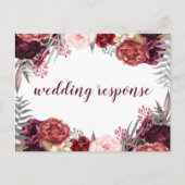 Marsala Blush Roze Pioen Bruiloft RSVP Briefkaarte Uitnodiging Briefkaart (Voorkant)