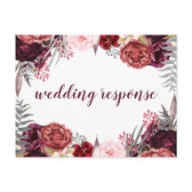 Marsala Blush Roze Pioen Bruiloft RSVP Briefkaarte