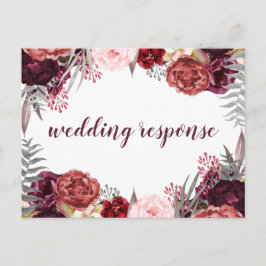 Marsala Blush Roze Pioen Bruiloft RSVP Briefkaarte Uitnodiging Briefkaart