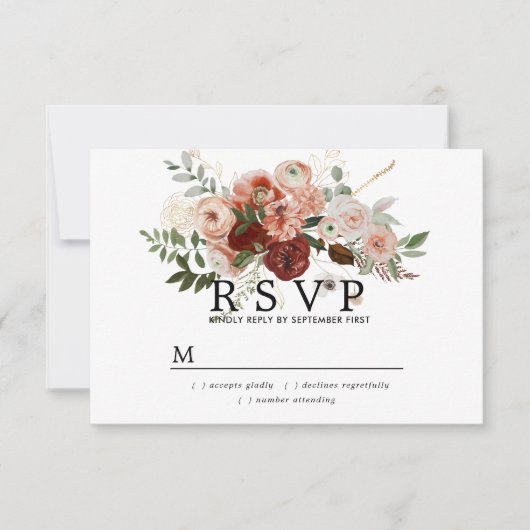 Marsala Blush Terracotta Floral Wedding RSVP Card (Voorkant)