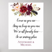 Marsala Boho Floral No Seating Plan Weddenschap Poster (Voorkant)